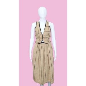 1980s-1990s CAROL HORNS HABITAT 2 Piece Cotton Grid Vest & Skirt Set Extra Small